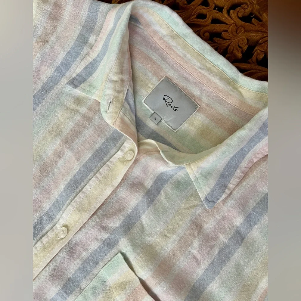 Rails Shirt Charli Mandalay Stripe Button Down Pastel Rainbow Linen Blend L Prep - Picture 5 of 7